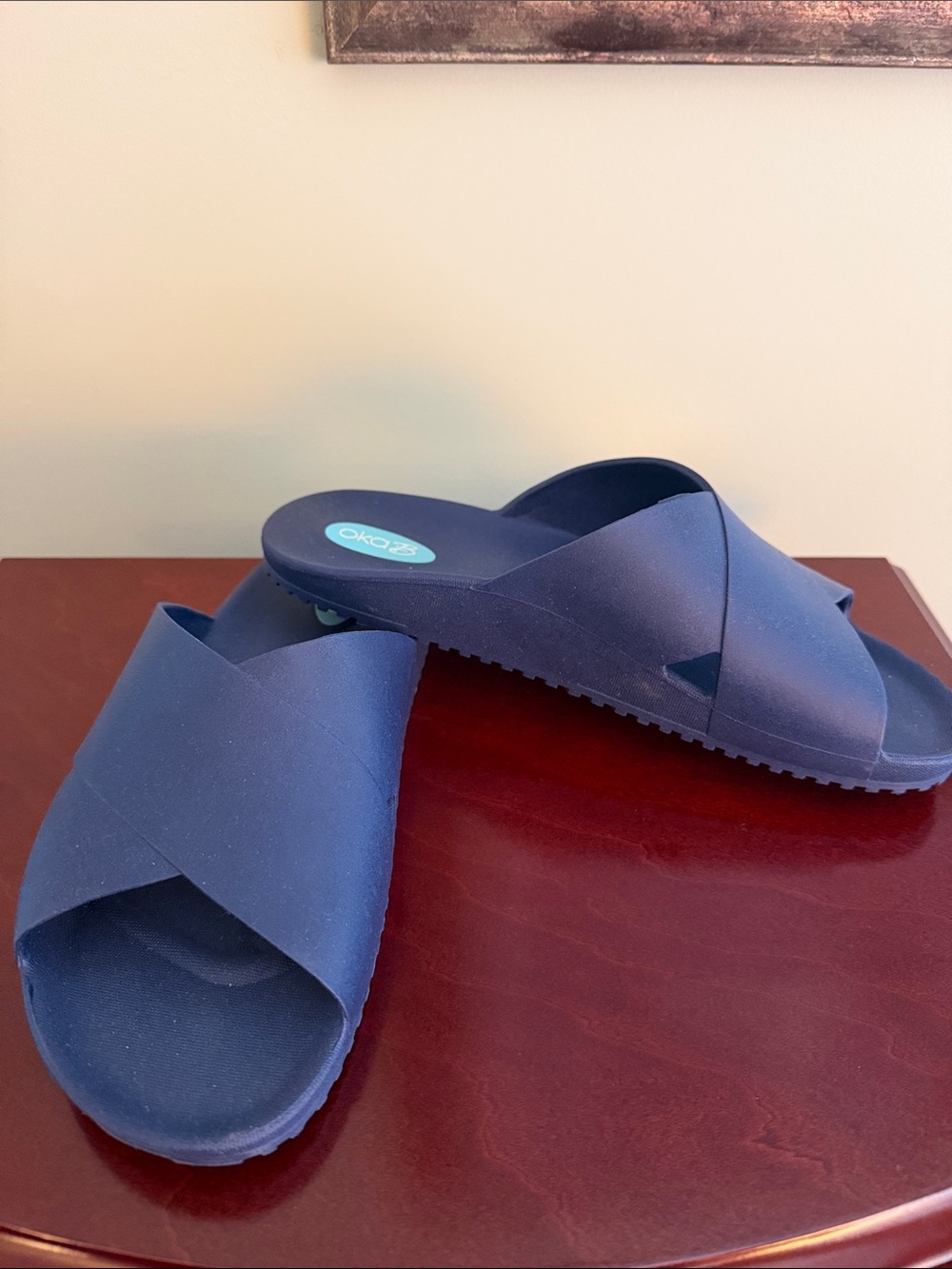 OKA b. Navy Crisscross Slide Sandals for Women, Brand  New, Size M